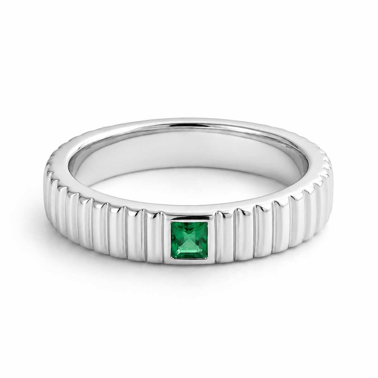 Fluted Emerald Band Ring